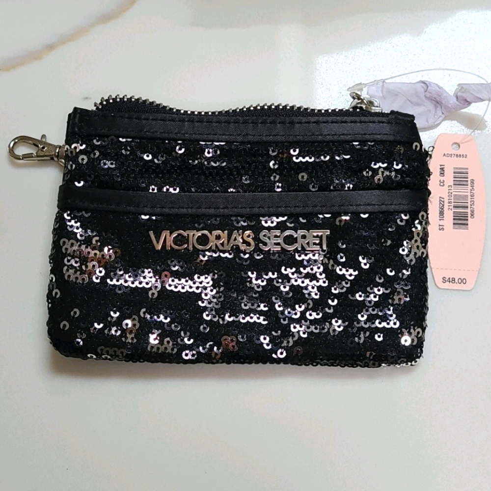 NWT Victoria's Secret Black Sequin Coin Purse